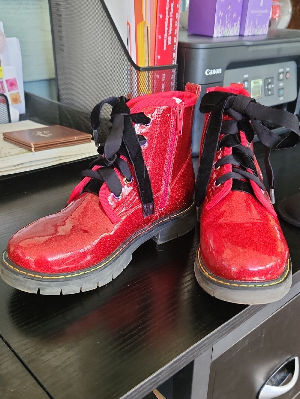 Kids Glitter Side Zipper Combat Boots